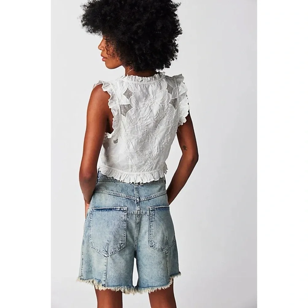 New Free People Nelson Long Jean Shorts Blue Size XS